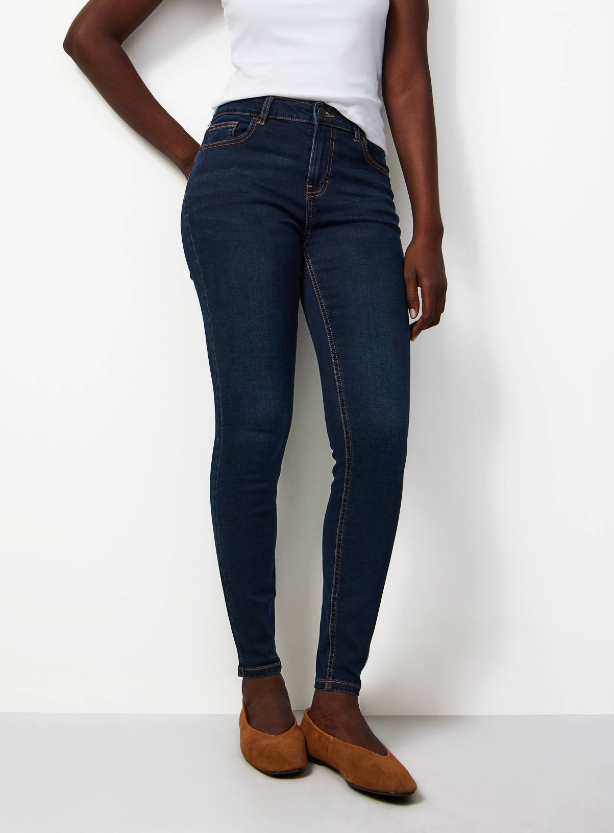 Dark Denim Cotton Stretch Skinny Mid Rise Jeans 18R - Image 1